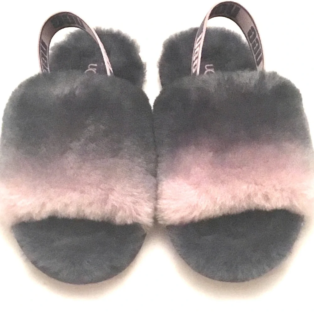 UGG Fluff Yeah Size 11 Slide Shoes Gradient Gray Pink Combo